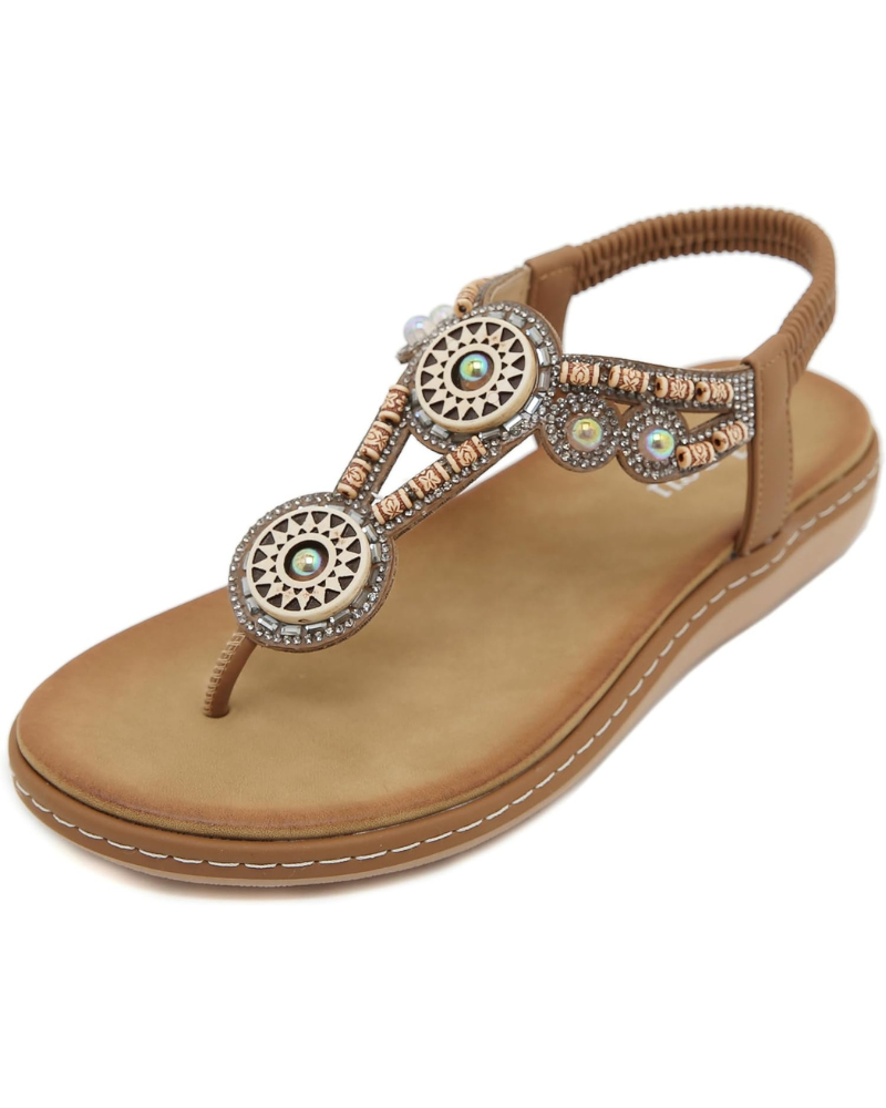 Sandales Victoria pour femme bohèmes – Fleur en strass, rembourrées et antidérapantes