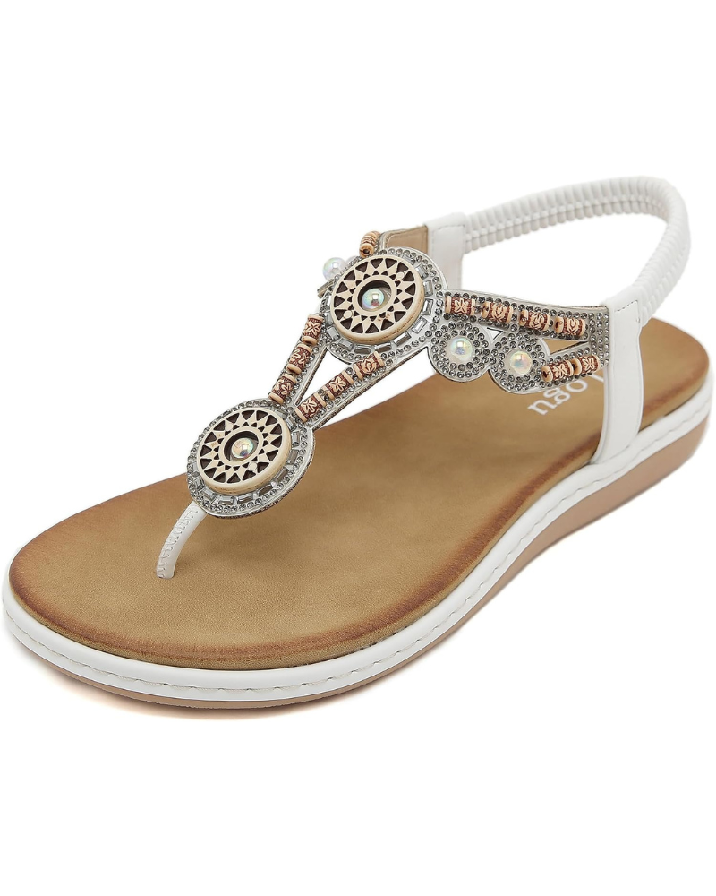 Sandales Victoria pour femme bohèmes – Fleur en strass, rembourrées et antidérapantes