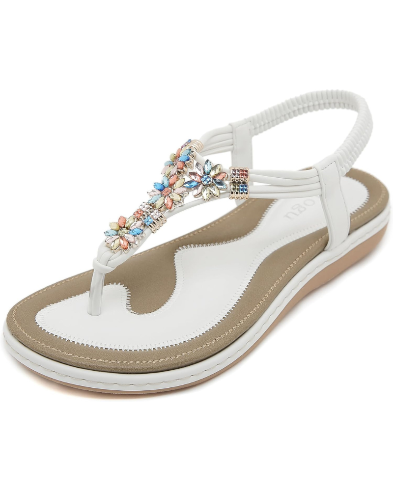Sandales Victoria pour femme bohèmes – Fleur en strass, rembourrées et antidérapantes