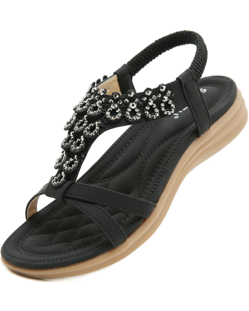 Ava Sandales Femme Bohèmes – Bride en T avec Bijoux et Semelle Antidérapante