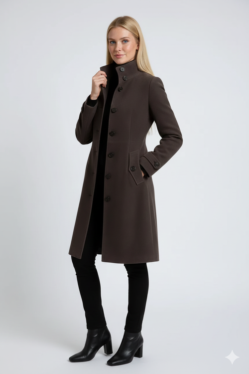 Camila Trench de Invierno para Mujer – Abrigo Elegante Entallado con Cuello Alto