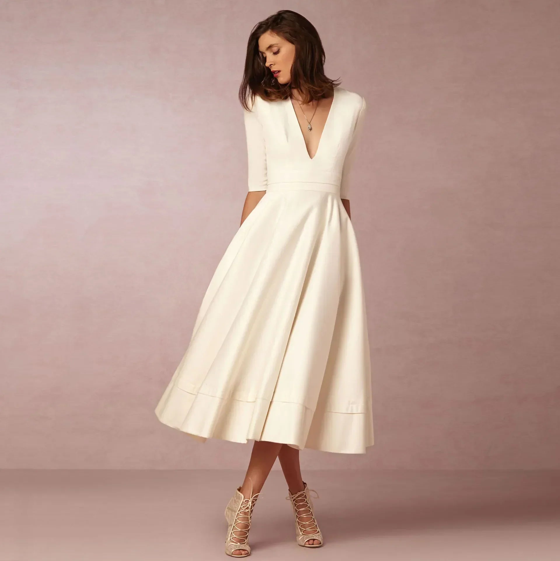 Ivoire Vestido Midi para Mujer – Vestido de Algodón Elegante Ajustado Chic