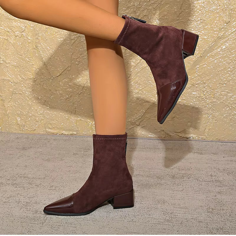 Grace Bottines à talons pour femme – Bottes élégantes en daim avec détails brillants