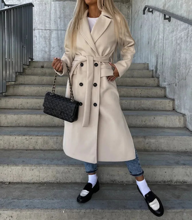 Talia Abrigo Largo para Mujer – Trench Elegante Cruzado de Invierno Chic