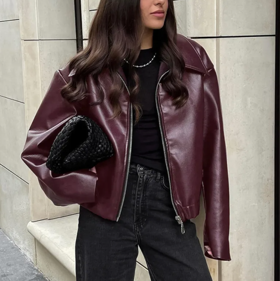 Celeste Chaqueta Bomber para Mujer – Cazadora Polipiel Oversize Chic