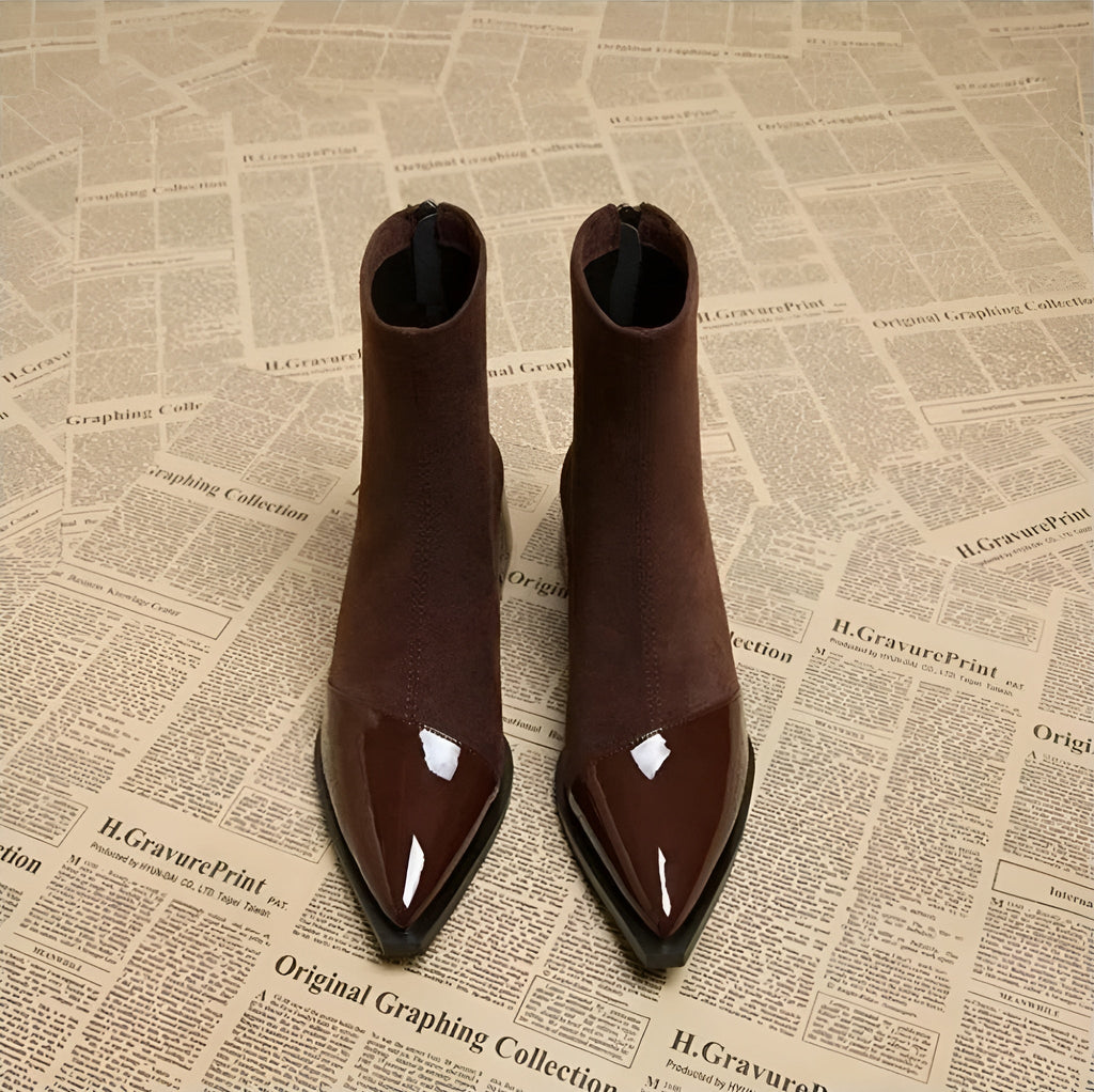 Grace Bottines à talons pour femme – Bottes élégantes en daim avec détails brillants