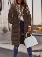 Evie Abrigo Largo Acolchado para Mujer – Chaqueta Invierno Elegante con Capucha