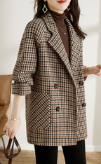 Audrey Chaqueta de Cuadros para Mujer – Abrigo Oversize Vintage Chic Elegante