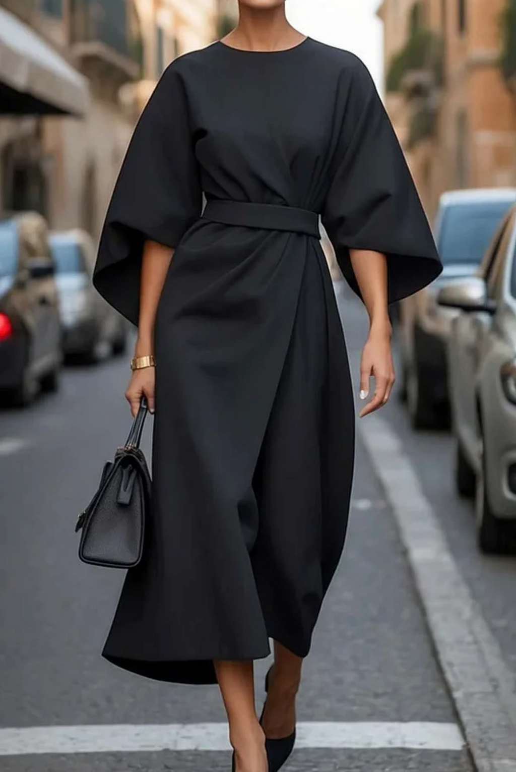 Louise Robe élégante pour femme – Robe fluide avec manches bouffantes chic