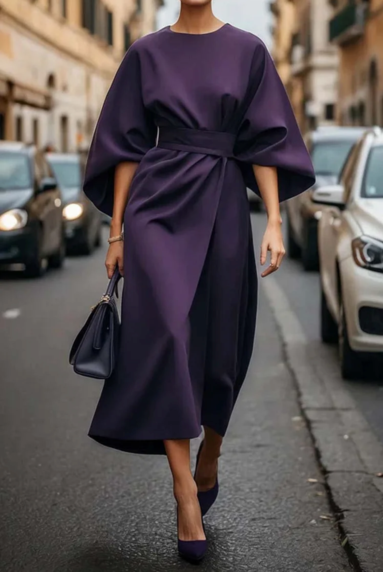Louise Vestido Elegante para Mujer – Vestido Fluido con Mangas Abullonadas Chic