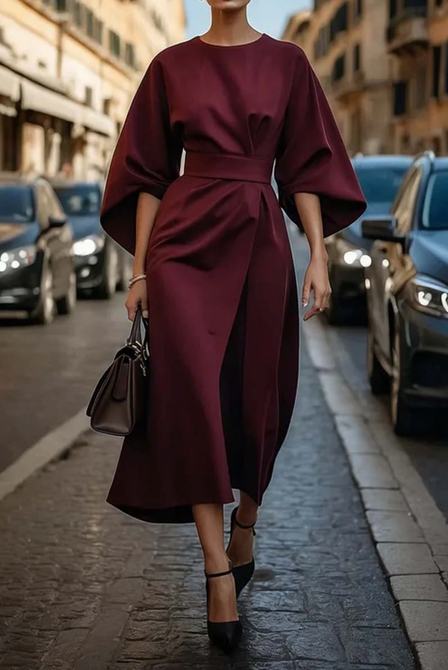 Louise Vestido Elegante para Mujer – Vestido Fluido con Mangas Abullonadas Chic
