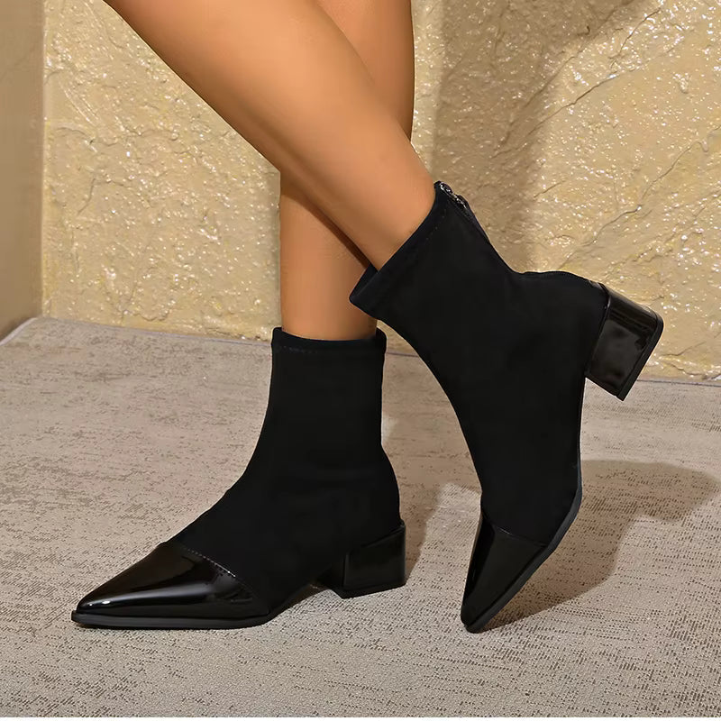 Grace Bottines à talons pour femme – Bottes élégantes en daim avec détails brillants