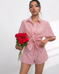 Bianca Conjunto Mujer – Set Rayas Dos Piezas, Camisa Manga Corta y Shorts