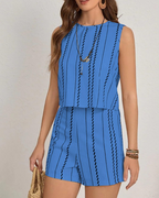 Alina Conjunto Mujer – Set Dos Piezas, Chaleco Sin Mangas y Shorts a Rayas