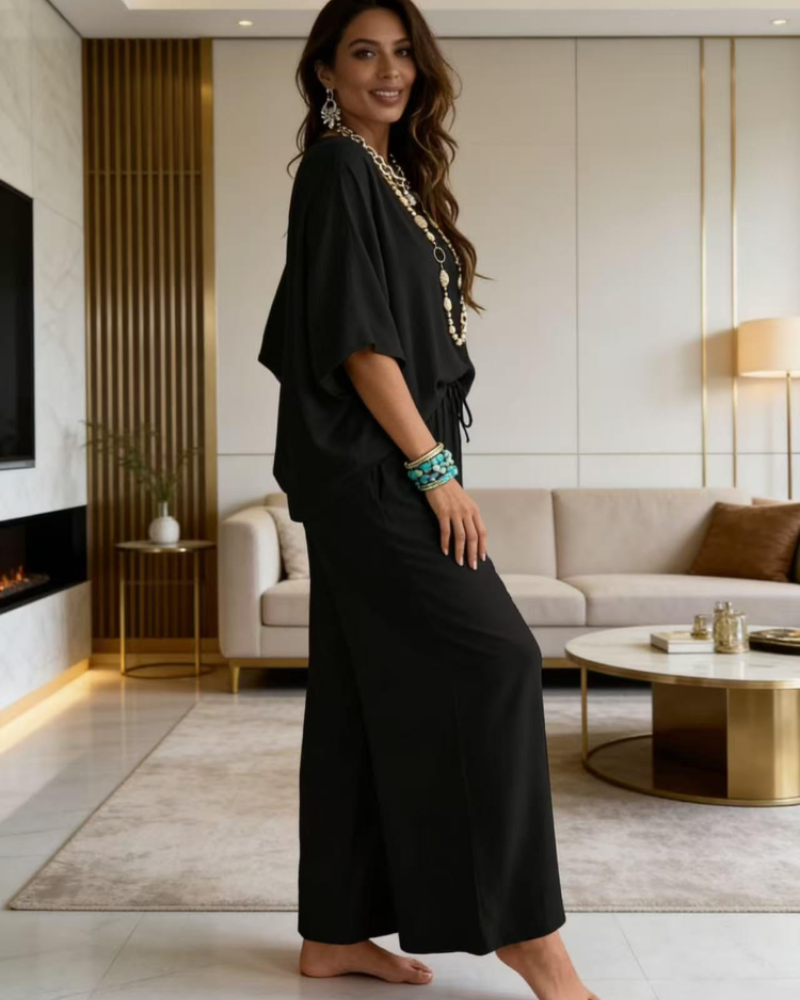 Vanessa Conjunto Mujer – Set Dos Piezas, Top Escote en V y Pantalón Ancho