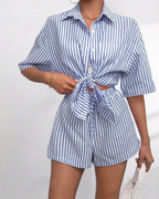 Bianca Conjunto Mujer – Set Rayas Dos Piezas, Camisa Manga Corta y Shorts