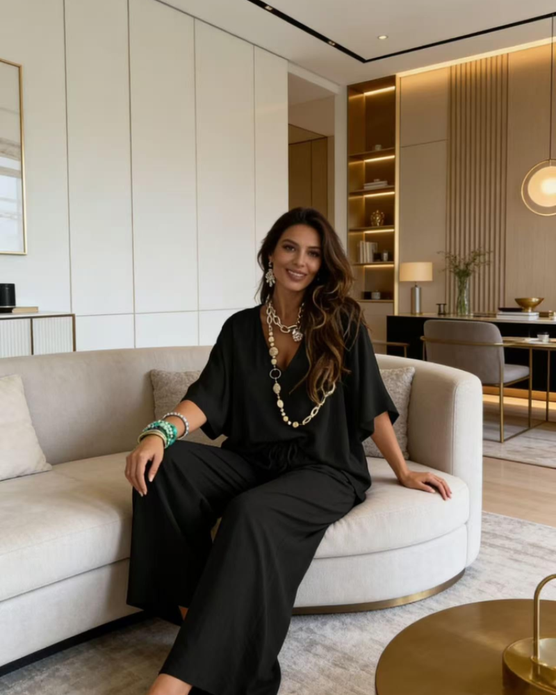 Vanessa Conjunto Mujer – Set Dos Piezas, Top Escote en V y Pantalón Ancho