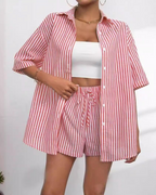 Bianca Conjunto Mujer – Set Rayas Dos Piezas, Camisa Manga Corta y Shorts