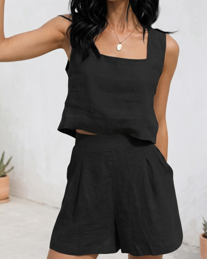 Camila Conjunto Mujer – Set Dos Piezas con Shorts, Top Sin Mangas y Estilo Lounge