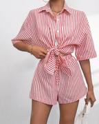 Bianca Conjunto Mujer – Set Rayas Dos Piezas, Camisa Manga Corta y Shorts