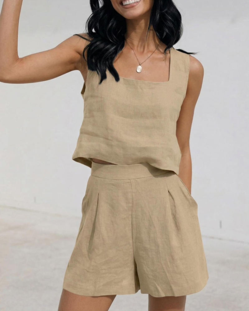 Camila Conjunto Mujer – Set Dos Piezas con Shorts, Top Sin Mangas y Estilo Lounge