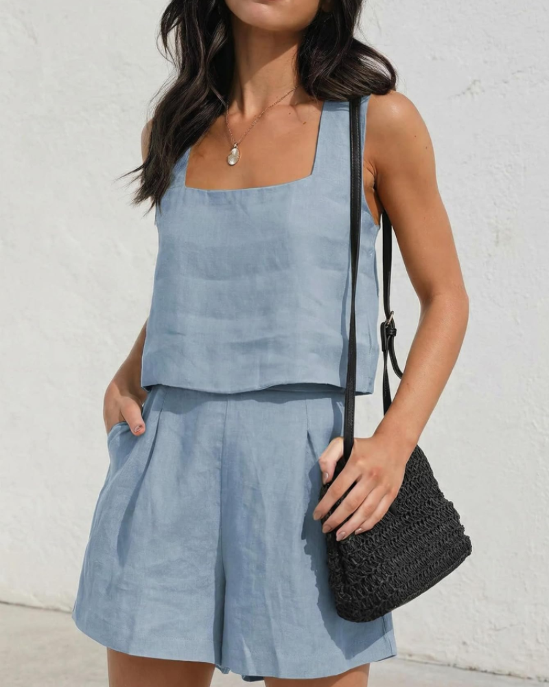 Camila Conjunto Mujer – Set Dos Piezas con Shorts, Top Sin Mangas y Estilo Lounge