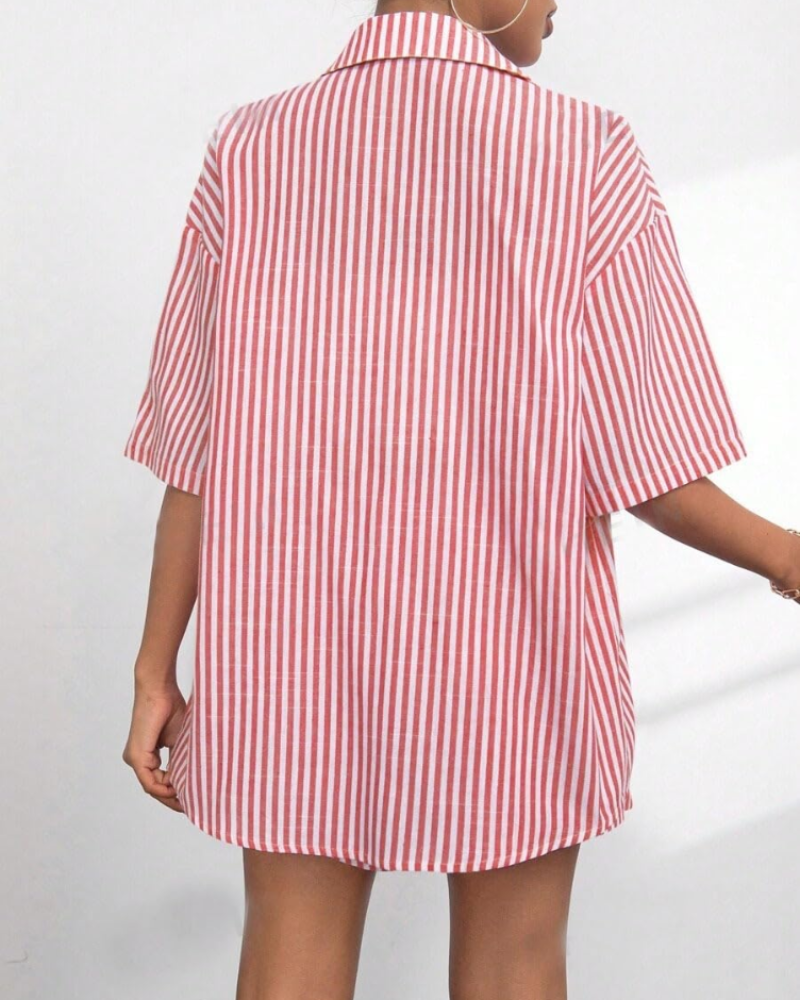 Bianca Conjunto Mujer – Set Rayas Dos Piezas, Camisa Manga Corta y Shorts