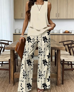 Nadia Conjunto Mujer – Set Dos Piezas, Top Sin Mangas y Shorts Estampado Hojas