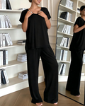 Carmen Conjunto Lounge Mujer – Top Escote en V, Manga Corta y Pantalón Ancho