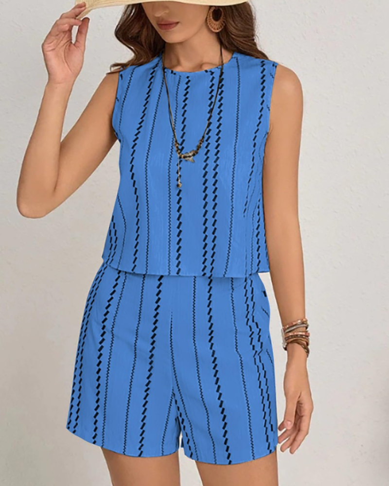 Alina Conjunto Mujer – Set Dos Piezas, Chaleco Sin Mangas y Shorts a Rayas