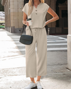 Amelie Conjunto Mujer – Set Punto 2 Piezas con Top Escote en V y Pantalón Ancho