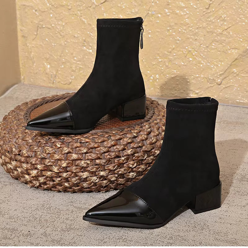 Grace Bottines à talons pour femme – Bottes élégantes en daim avec détails brillants