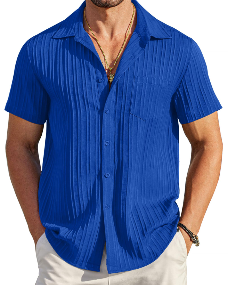 Mason Camisa Cubana Hombre – Manga Corta Texturizada con Bolsillo