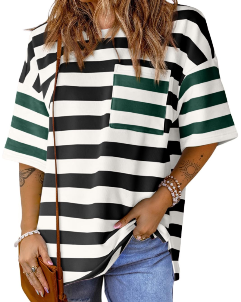 Lauren Camiseta Mujer – Oversized a Rayas con Manga Corta y Diseño Color Block