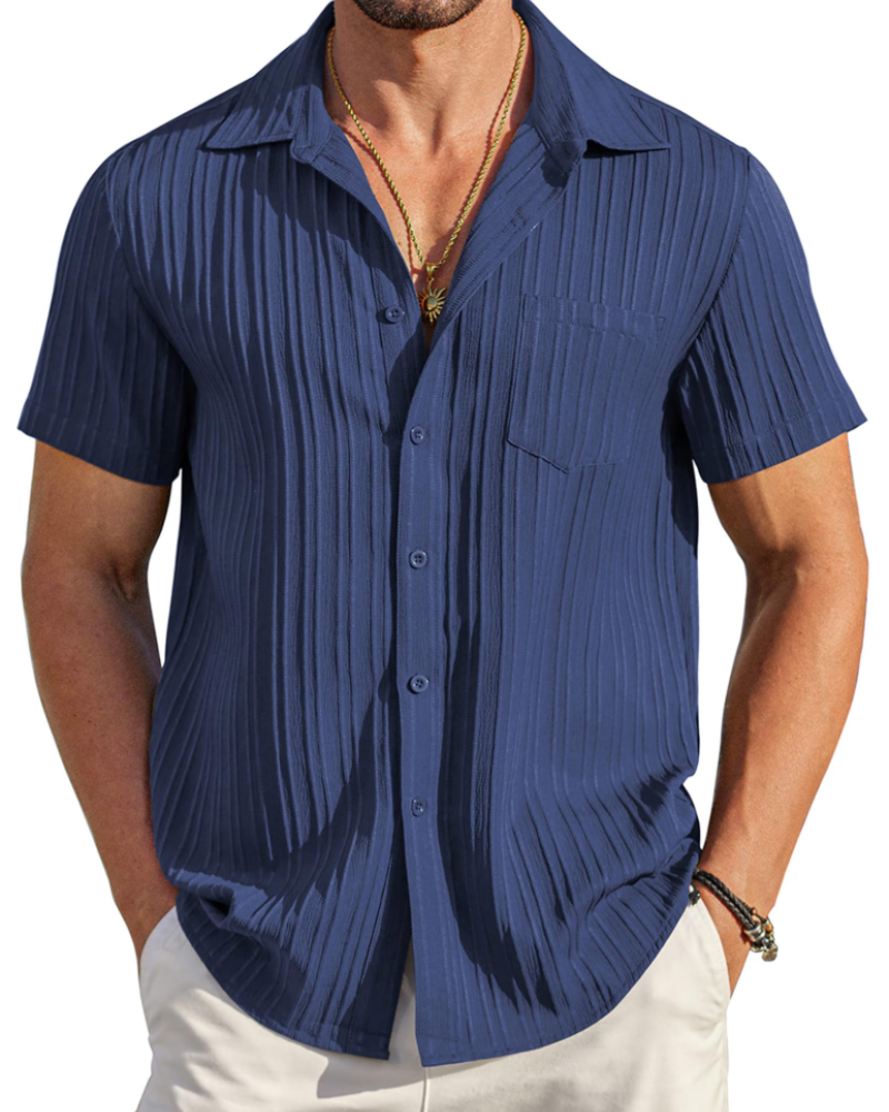Mason Camisa Cubana Hombre – Manga Corta Texturizada con Bolsillo