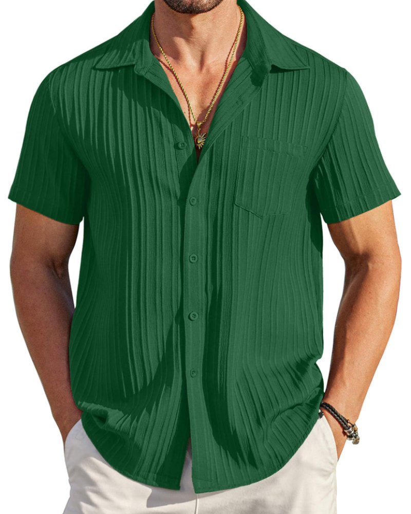 Mason Camisa Cubana Hombre – Manga Corta Texturizada con Bolsillo