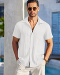 Mason Camisa Cubana Hombre – Manga Corta Texturizada con Bolsillo
