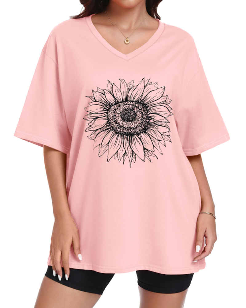 Riley Camiseta Mujer – Oversized con V-Cuello, Estampado Gráfico y Corte Suelto