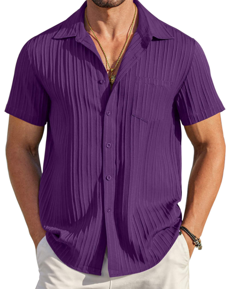 Mason Camisa Cubana Hombre – Manga Corta Texturizada con Bolsillo
