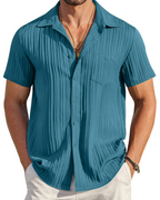 Mason Camisa Cubana Hombre – Manga Corta Texturizada con Bolsillo