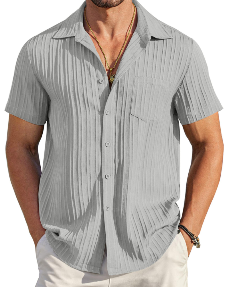 Mason Camisa Cubana Hombre – Manga Corta Texturizada con Bolsillo