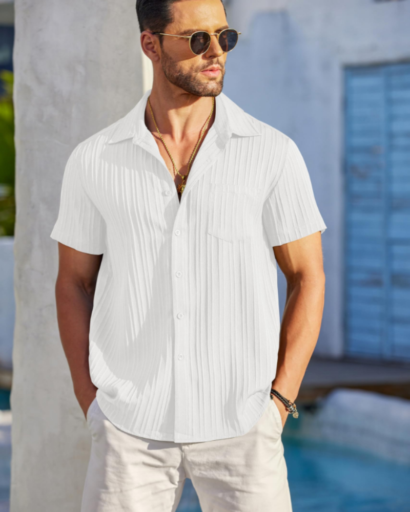 Mason Camisa Cubana Hombre – Manga Corta Texturizada con Bolsillo