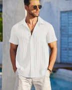Mason Camisa Cubana Hombre – Manga Corta Texturizada con Bolsillo