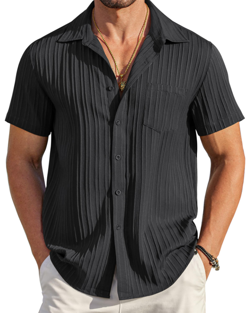 Mason Camisa Cubana Hombre – Manga Corta Texturizada con Bolsillo
