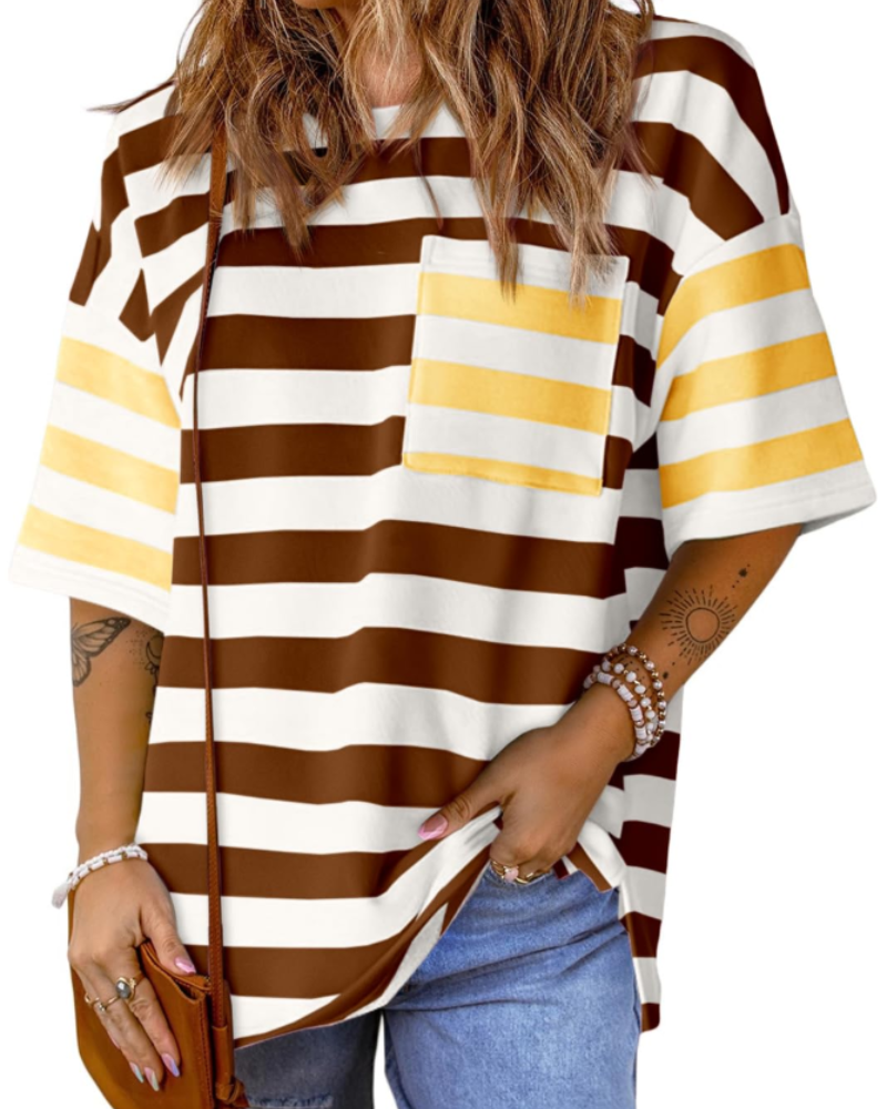 Lauren Camiseta Mujer – Oversized a Rayas con Manga Corta y Diseño Color Block