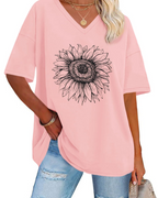 Riley Camiseta Mujer – Oversized con V-Cuello, Estampado Gráfico y Corte Suelto