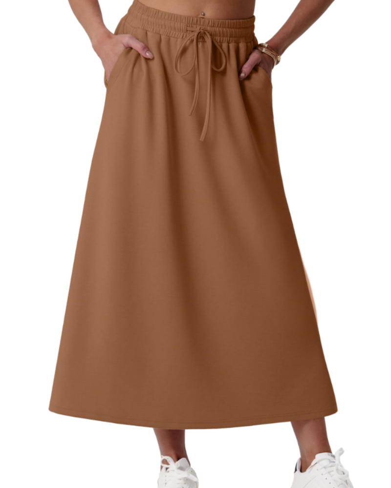 Alice Falda Maxi Mujer – Corte A-Line con Cintura Elástica, Cordón y Bolsillos
