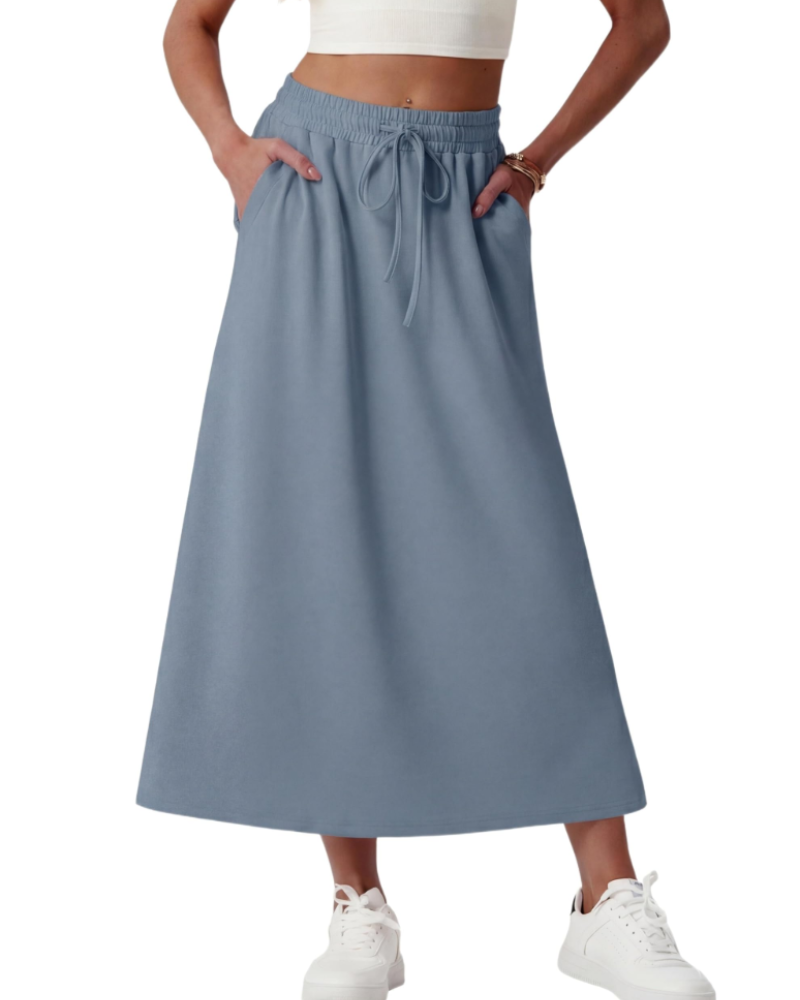 Alice Falda Maxi Mujer – Corte A-Line con Cintura Elástica, Cordón y Bolsillos