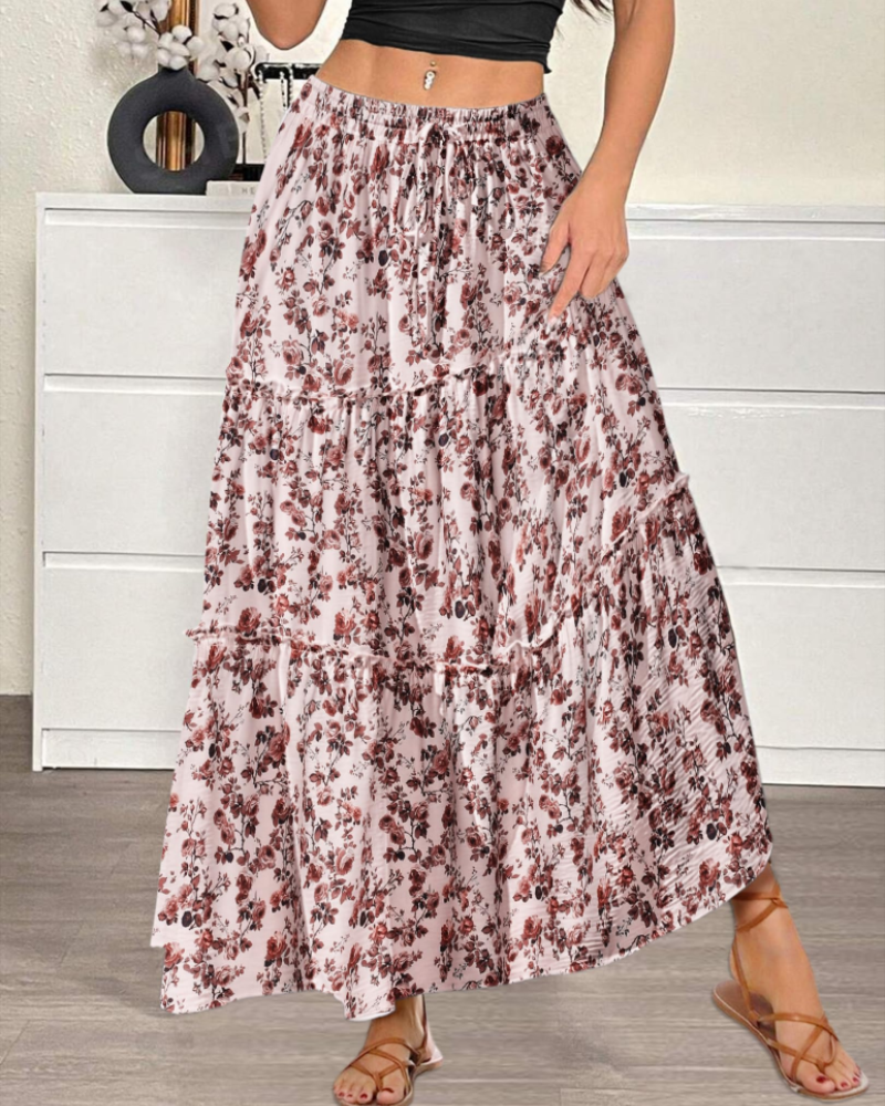 Natalie Falda Maxi Mujer – Cintura Alta Elástica con Corte A-Line y Bajo Fluido