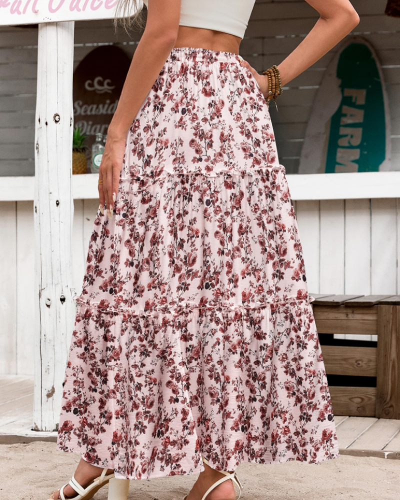 Natalie Falda Maxi Mujer – Cintura Alta Elástica con Corte A-Line y Bajo Fluido